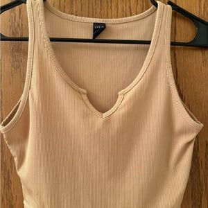 SHEIN Ribbed V-Notch Tank Top in Light Beige